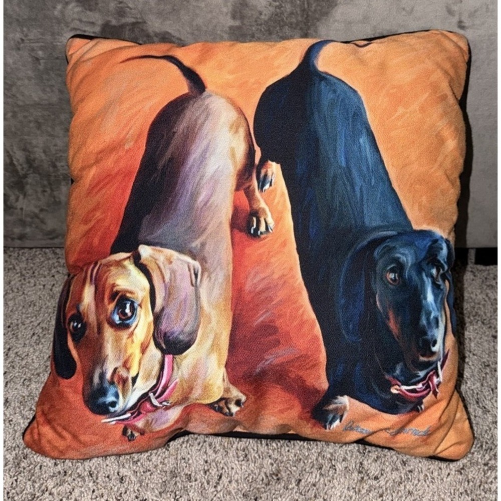 Double Dachies Dachshund Artistic Throw Pillow 18X18" Robert McClintockā